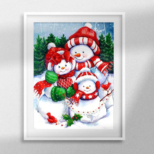Familia de muñecos de nieve - Redondo / AB con diamantes de imitación
