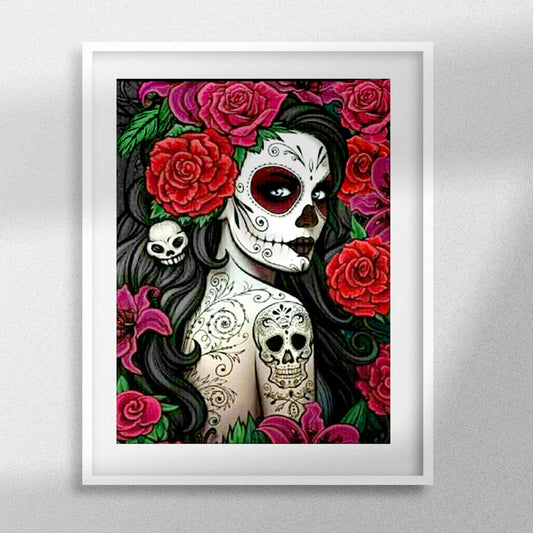 Sugar Skull Girl - Redonda con diamantes AB