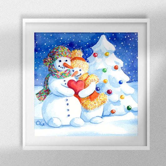 Couple Bonhomme de Neige - Rond /AB avec Strass