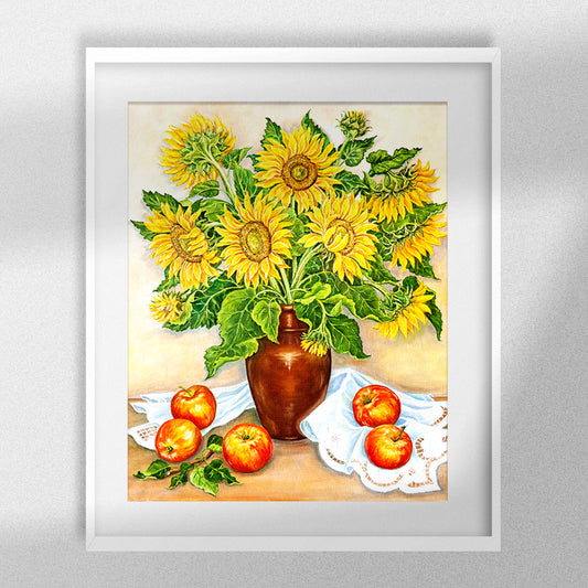 Sonnenblumen in Vase - Rund mit Strass