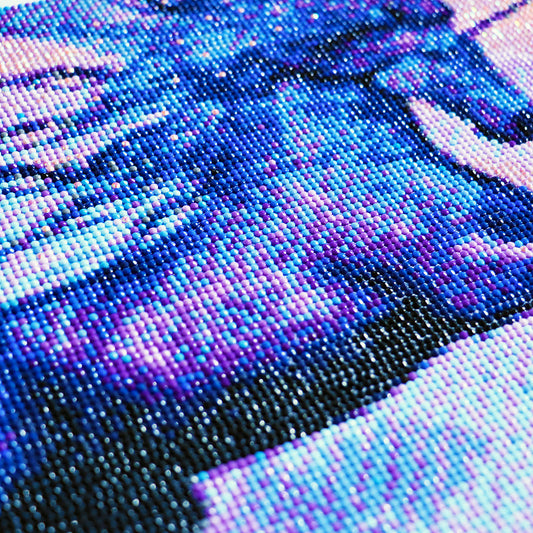Unicornio morado - Redondo / AB con diamantes de imitación